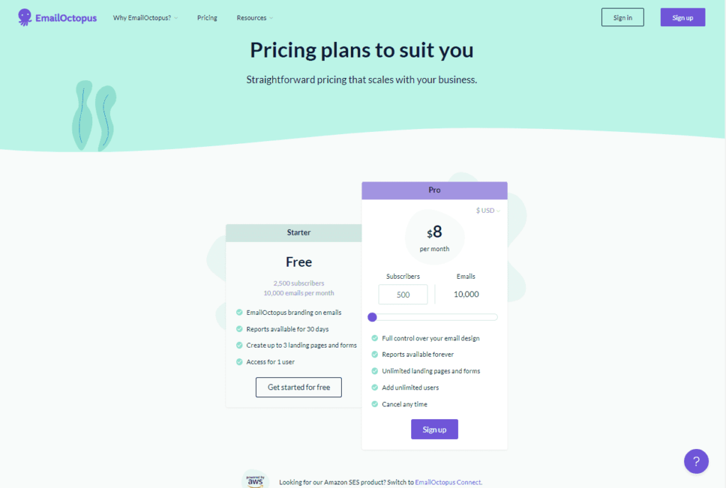 emailoctopus-pricing-plans