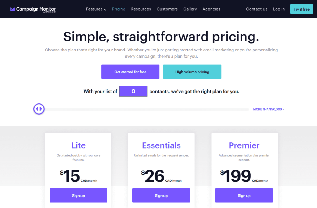 CampaignMonitor Pricing Plans
