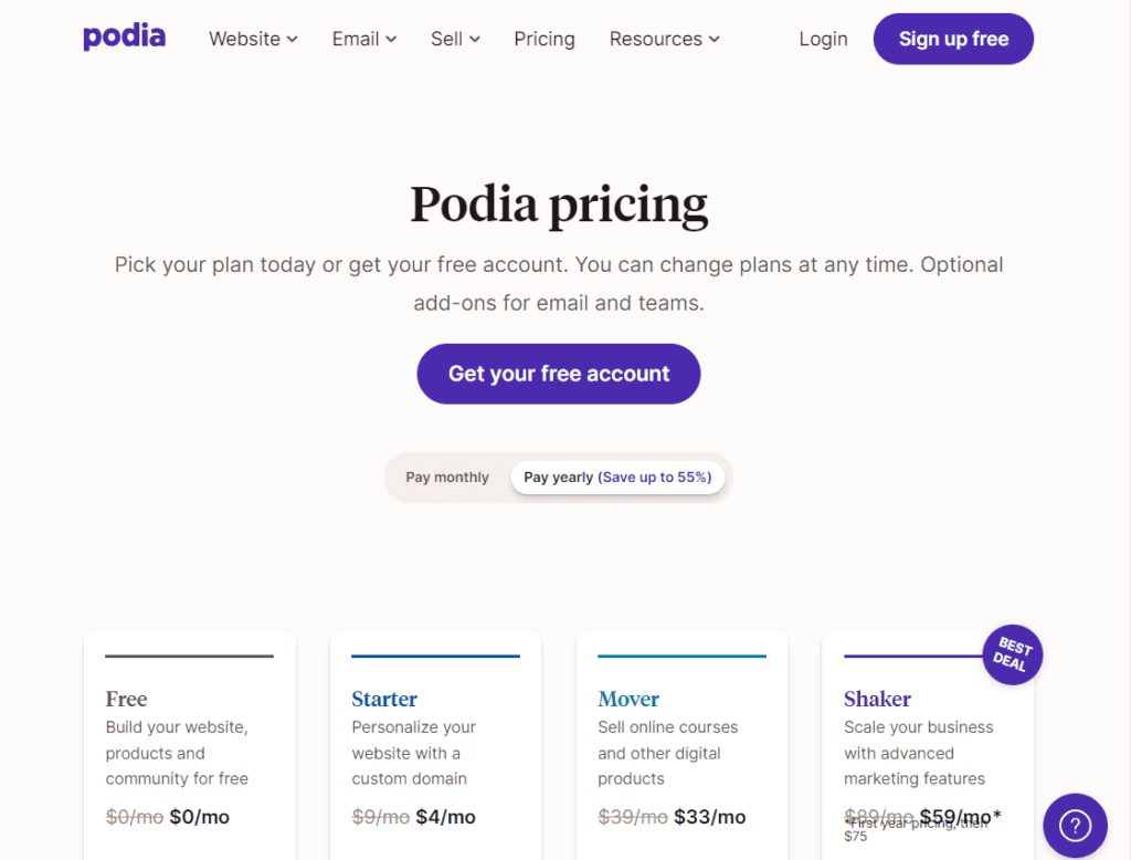 Podia Annual Pricing Plans