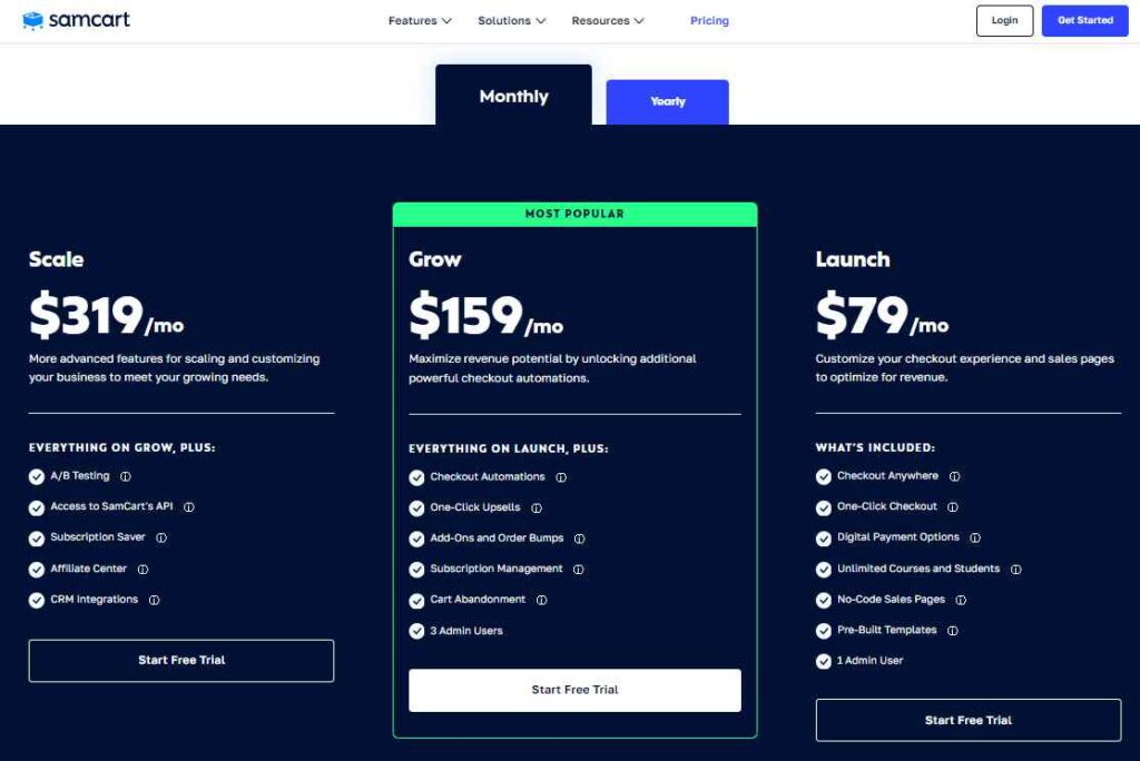 samcart-monthly-pricing-plans