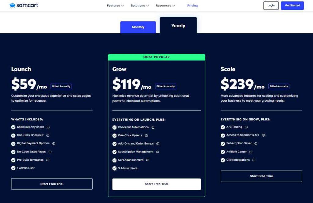 samcart-yearly-pricing-plans