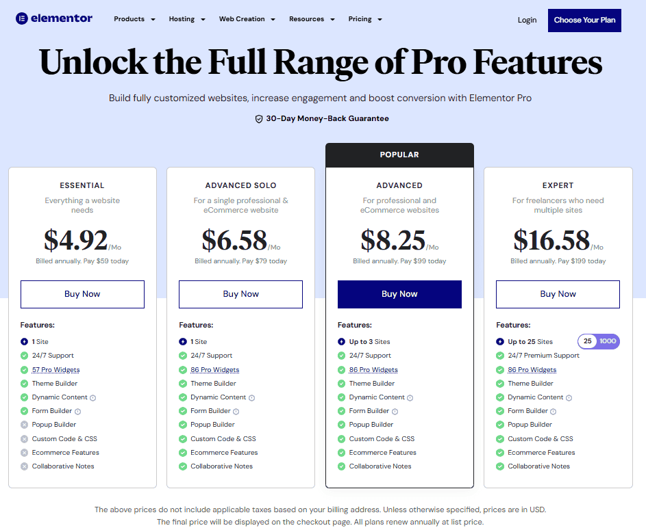 elementor-pro-pricing-plans