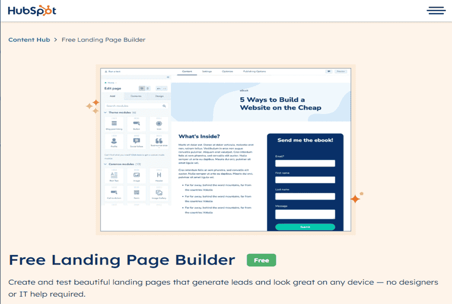 hubspot-free-landing-page-builder